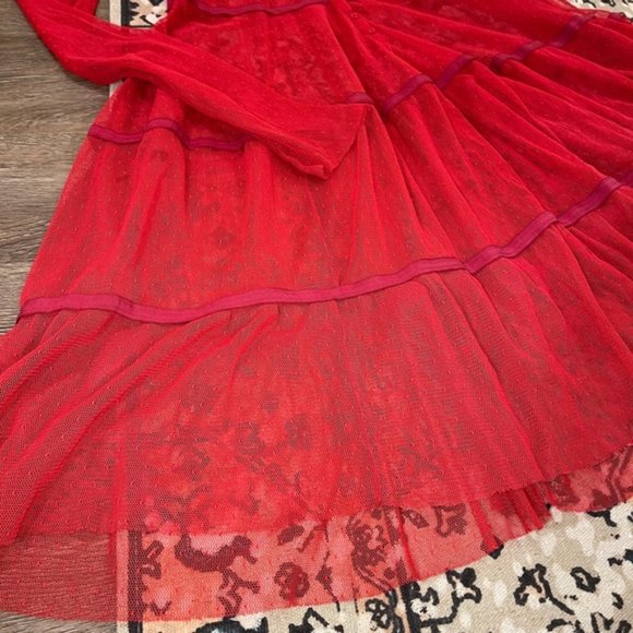 Free People Intimately Red Mesh Midi Dress Size: Small - Picture 3 of 4